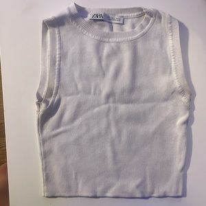 White Zara Cropped Knit Tank Top